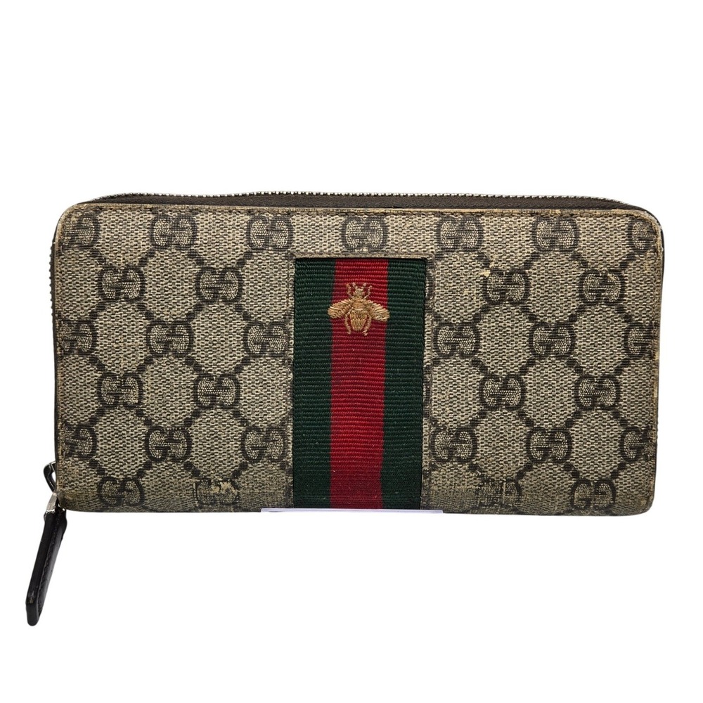 Gucci GG Supreme Web Bee Zip Around Wallet Beige 408831-493075 - Picture 1 of 11